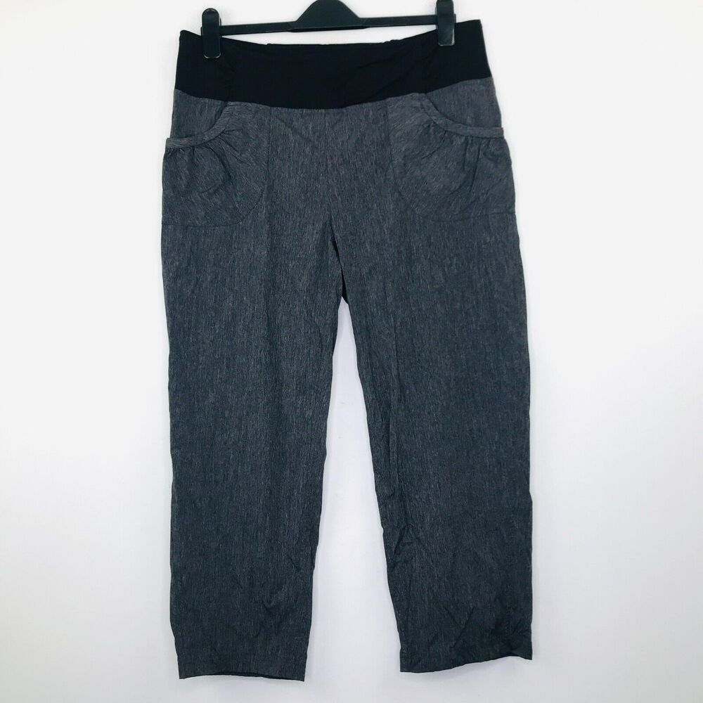 Prana Women's XL Capris Gray Ruched Waist Stretch Straight Track Athleisure BG17